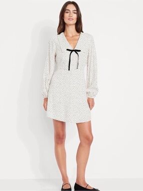 Old Navy Polka Dot Mini Dress Medium Peter Pan Collar Bow Cottagecore